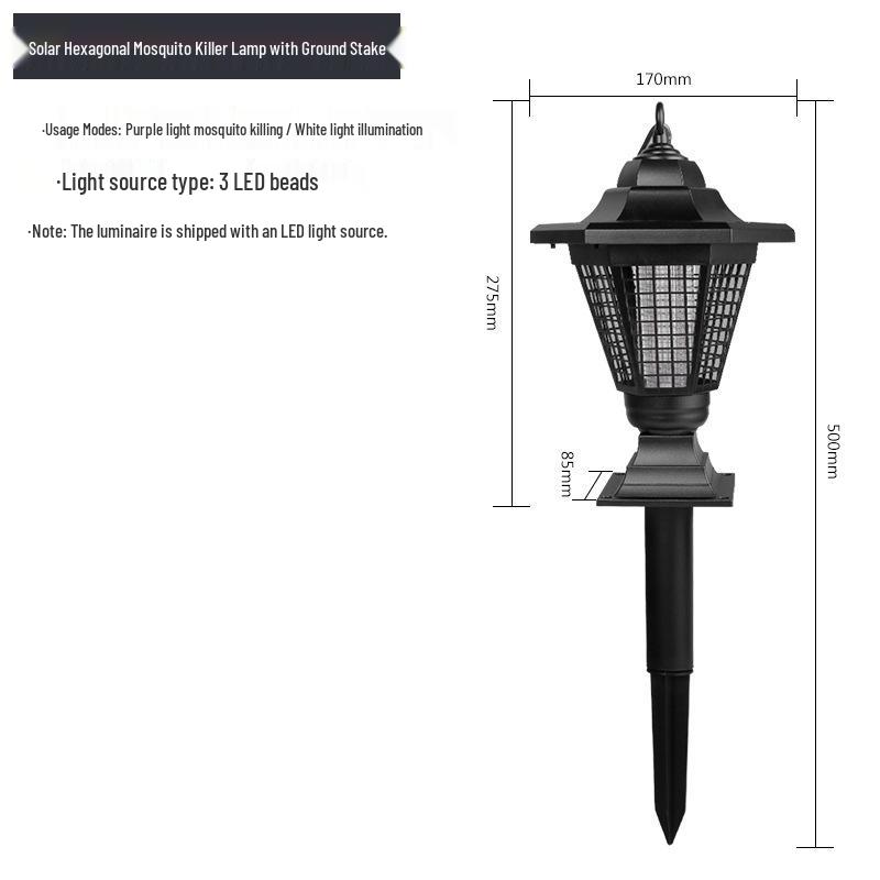 Solar-Powered Outdoor Mosquito & Fly Killer Lamp, Rainproof Insect Repellent Trap Solar Courtyard Lamp