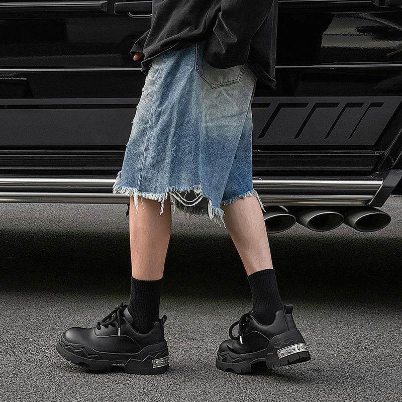 Small leather shoes new autumn niche design muffin casual big head leather shoes thick sole height increase black