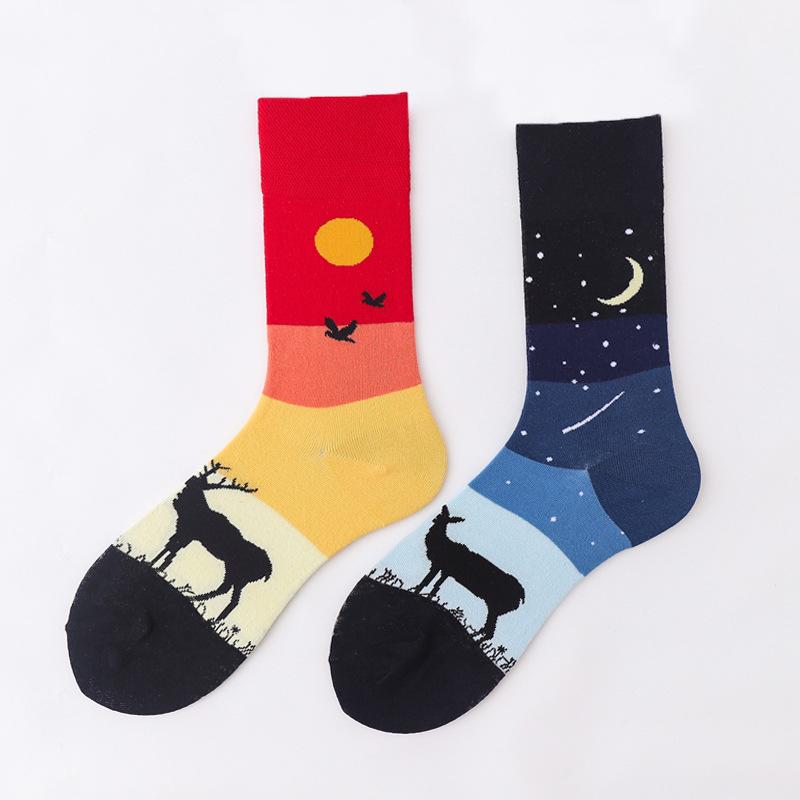 Personalized Cartoon AB Mismatched Socks Fashion Crew Couple Cotton Socks Women's Fancy Flower Fruit Tiger Print Funny Socks
