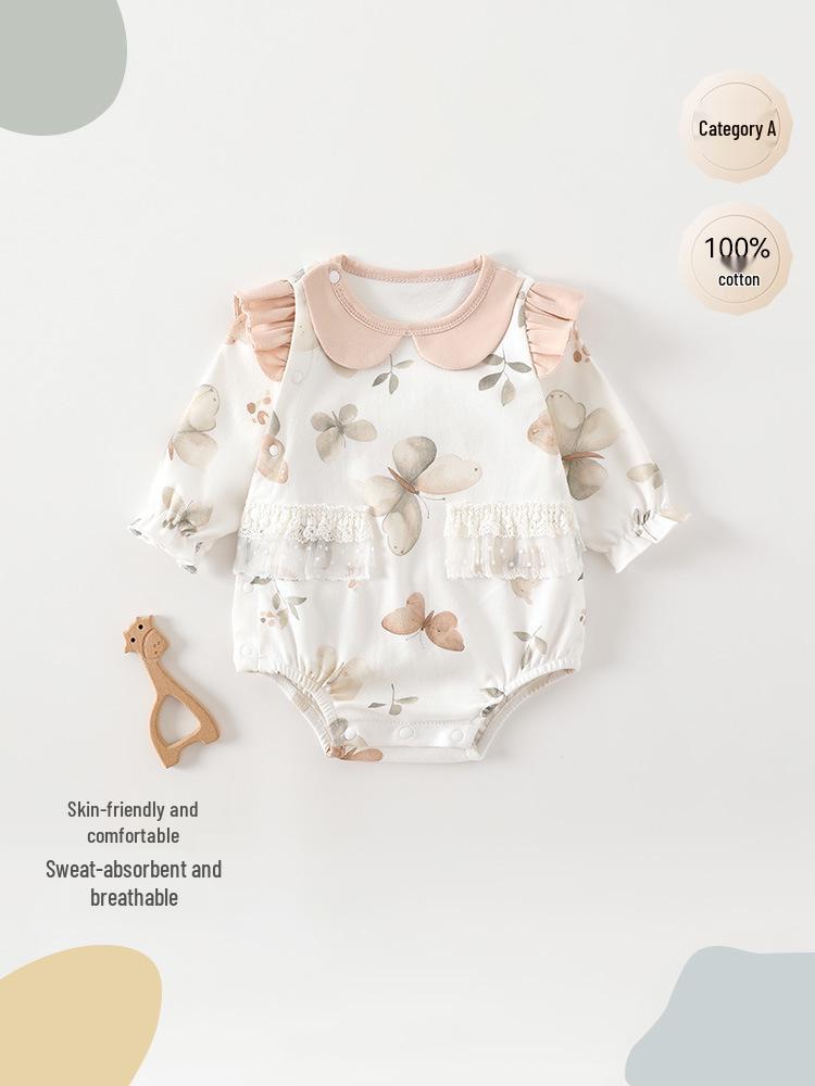 Long Sleeve Autumn Princess Bodysuit for Baby Girls - Newborn Cotton One-Piece Crawling Outfit