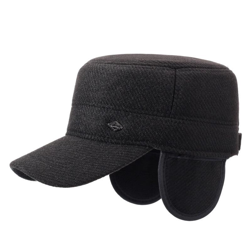 Jesienno-zimowy męski kapelusz dla osób w średnim i starszym wieku, płaski kapelusz z ochroną uszu, ciepły kapelusz