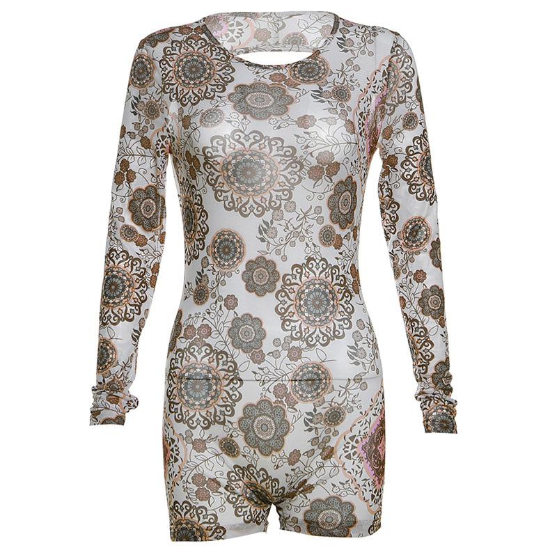 Women's Sexy Backless Printed High Waist Tight Hipster Sports Fitness Jumpsuit