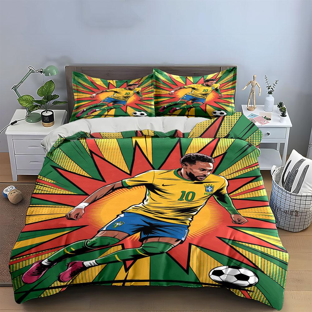 Soccer player, ball, starburst. Bedding sets Duvet cover sets Duvet covers Pillowcases(1*Duvet Cover 2*Pillowcases without duvet insert)