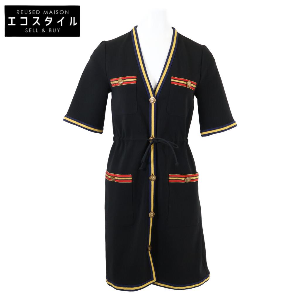 Gucci 515072 X7B80 Black Rayon Blend Tiger Button Short Sleeve Shirt Dress Dress XS blackUsed