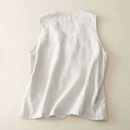 Cotton Linen Vest for Women Summer Sleeveless Cardigans Casual Buttons Short Jacket Waistcoat