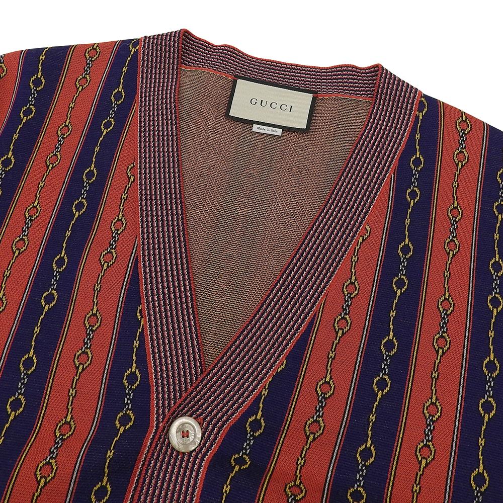 Gucci Excellent Condition Horsebit Chain Cashmere Blend Cardigan for Men, Red/Blue, Size M, 572622, Red/Blue Tops M Red/BlueUsed