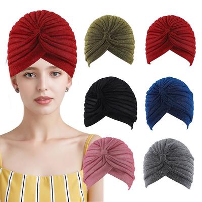 Wholesale Gold Shiny Indian Hat Vintage Wide-brimmed Headscarf Hat for Women Simple Elastic Turban Hat