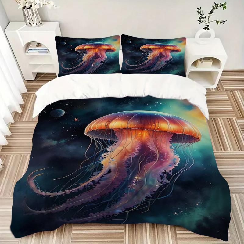3pcs Anime Jellyfish Bedding Set - Includes One Quilt Cover and Two Pillowcases (No Core) - Perfect for Bedroom and Guest Room Decoration, F