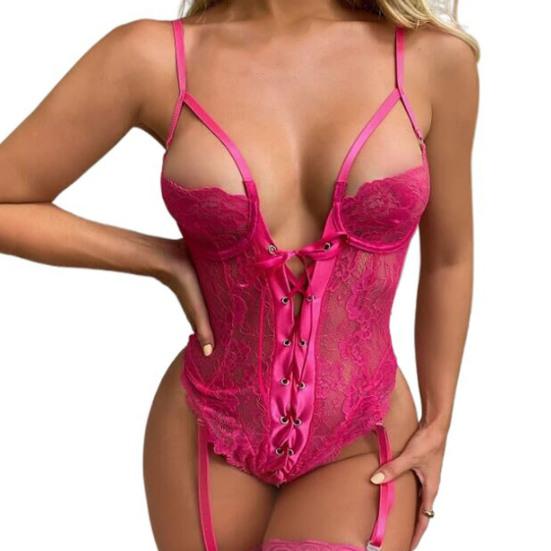 Body de club Dantela cu elasticitate ridicată scobit transparent, subțire, broderie de flori pornografice, curea spaghete, body pentru femei pentru noaptea nunții