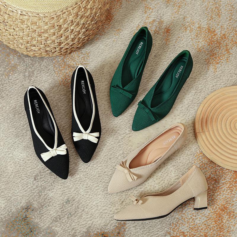 Fairy 2024 Koreanischer Stil Strick High Heels - Vielseitige Schuhe mit dickem Absatz für Damen für Frühling & Herbst