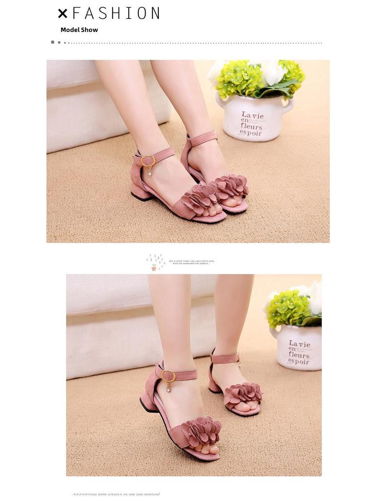 Summer 2024 Girls' High Heel Korean Style Sandals – Roman Princess Shoes for Little and Big Kids
