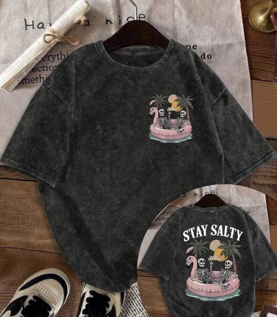

Retro Doublesided Printed Tshirt with Distressed Wash Finish Easily Creates A Retro Casual Style S