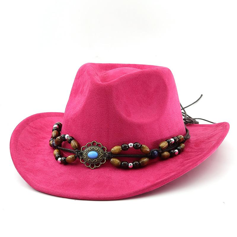 Bohemian turquoise western cowboy hat autumn and winter suede felt hat men's and women's European and American top hats outdoor riding hats