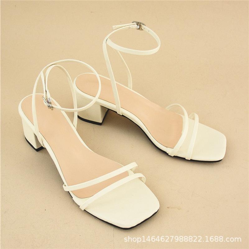 

Летние женские сандалии новая квадратная голова с туфлями сексуальный тонкий ремешок толстый каблук сандалии женские 41