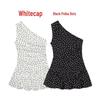 French Sweet Petite Polka Dot One-Shoulder Pleated Dress for Spring 2026