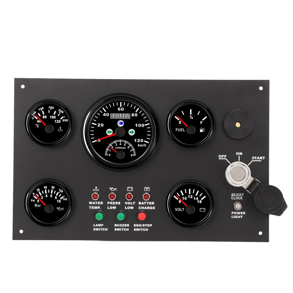 Boat Instrument Panel 120km Speed Water Oil Level Pressure Water Temperature Time Clock Display Voltage Alarm for RV