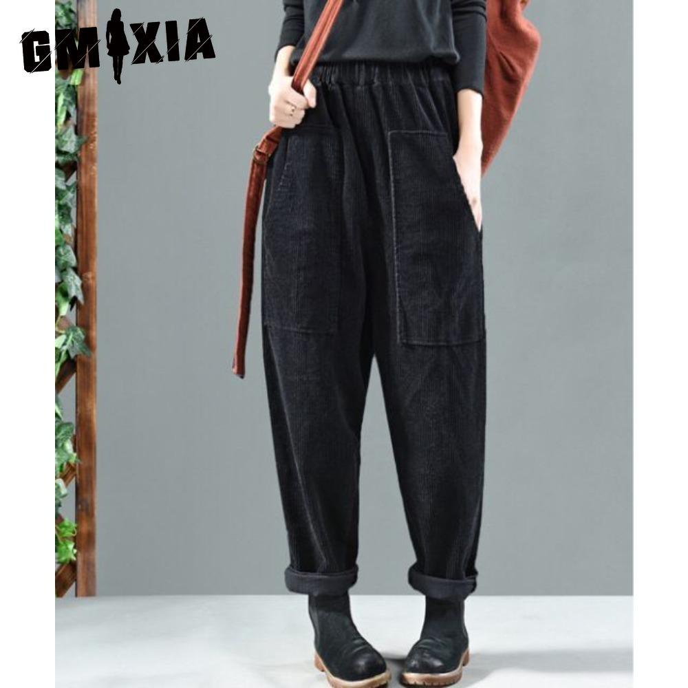GMXIA 3 Color Corduroy Banana Pants with Elastic Waistband for Spring-autumn Period