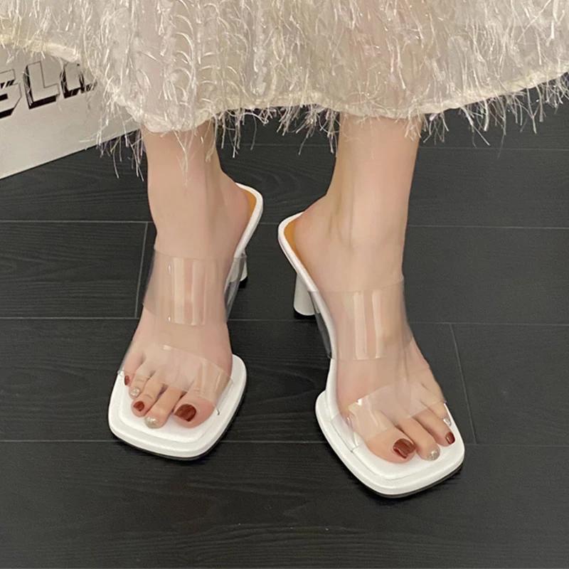 High Heeled Shoes Women Fashion Slippers Elegant Pumps Sexy Summer Pvc Woman Sandals 2025 Designer Dress Luxury Zapatos De Mujer