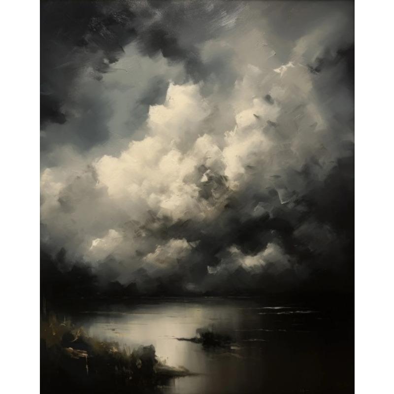 Sky Clouds Cumulus Clouds Dark Night Sky Moon Solar Eclipse Fantasy Moody Art Poster Canvas Painting Wall Pictures Home Decor