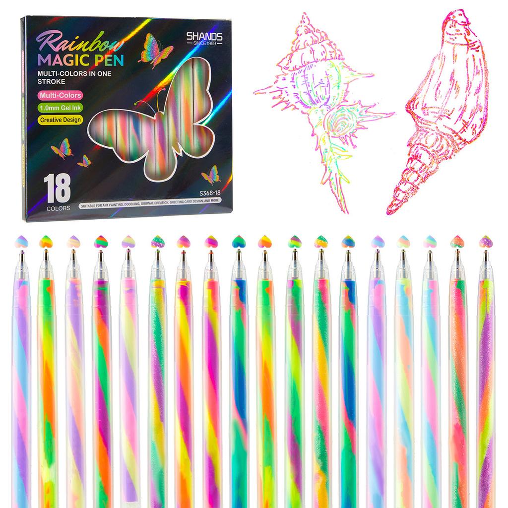 Gradient Rainbow Spiral Neutral Pen, One-Stroke Three-Color Greeting Card DIY Colored Pencil, Shimmer Outline Gel Pen