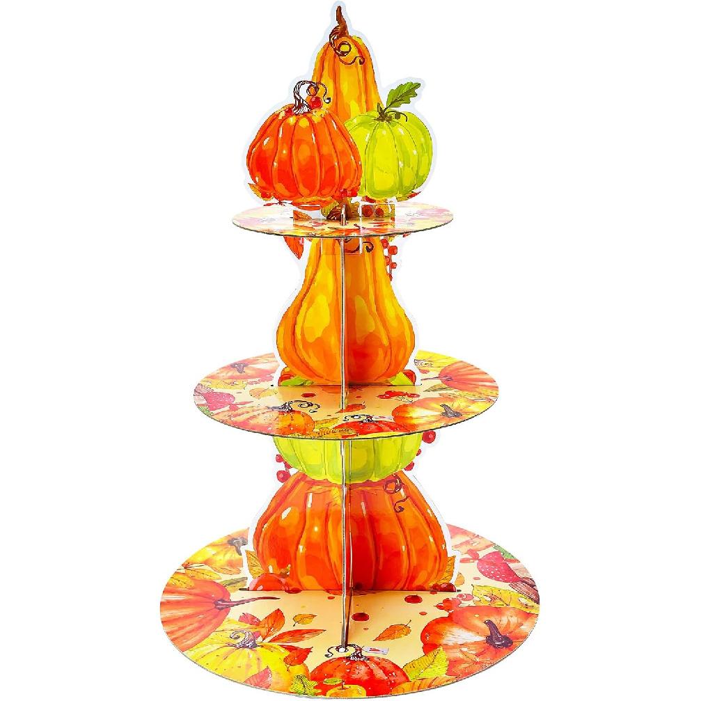 Gistome 3-Tier Thanksgiving Turkey Cupcake Stand – Autumn Harvest Dessert Display Holder for Fall Party Table, Friendsgiving, and Thanksgiving Thanksgiving Pumpkin
