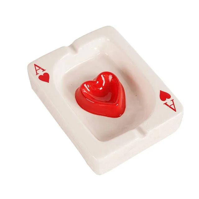 European Poker Ashtray Red Heart A Creative Porcelain Ashtray Fashion Trend Household Merchandises Desk Cleaning Household Items
