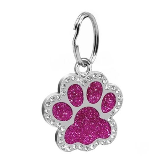 Pet Dog Puppy Paws Rhinestone Collar Tags Charm Pendant Key Ring Accessories