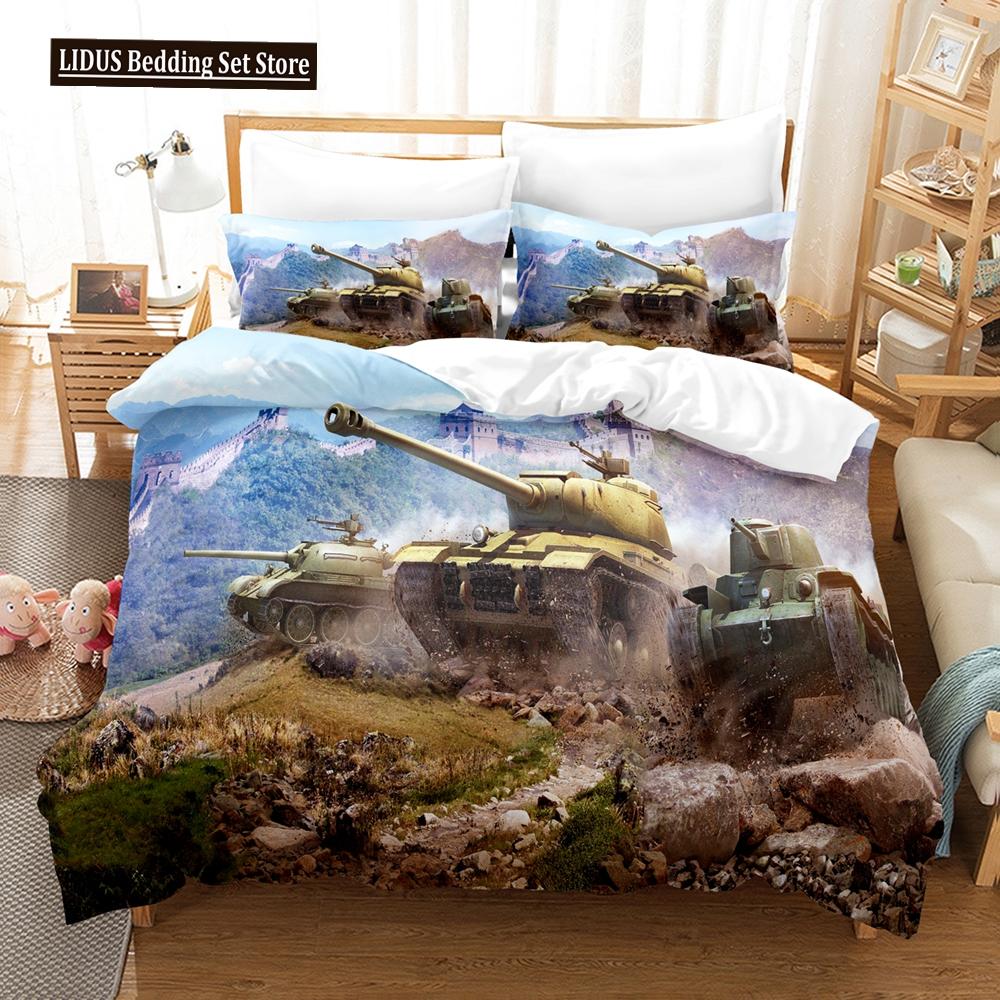 3D Tank Duvet Cover Tank Print War Military Weapon Theme For Children Teens Women Men Gifts For Bedroom Decorations Queen King