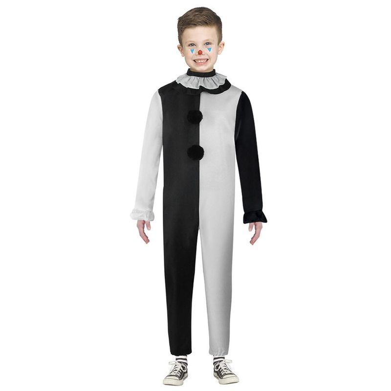 Halloween Soul-Breaking Clown Cosplay Costume for Children, Horror Role-Playing Cosplay Outfit for Stage Performances Black and White Clown 110