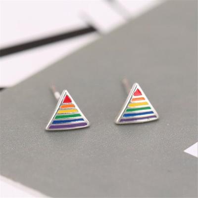 New Korean Style Fashion 925 Sterling Silver Jewelry Geometric Triangle Colorful Epoxy Temperament Stud Earrings  E070