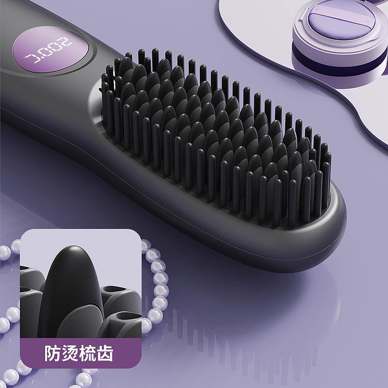 Cordless Hair Straightener Comb Negative Ion Volumizing Curling Brush Anti-Frizz Rechargeable Flat Iron Portable Styling Tool