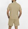 Men's Linen Two Piece Set Henley Collar Short Sleeve Shirt Elastic Waist Shorts Solid Color Casual Beach Outfit Summer Wear