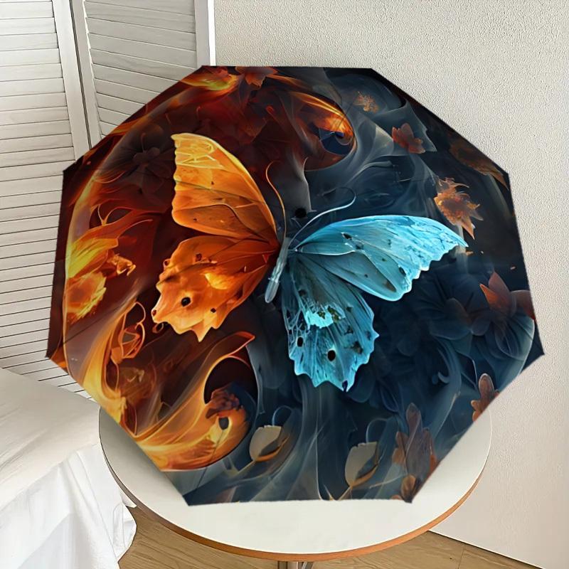 

1pc Butterfly Print Automatic Folding Umbrella, Heavy-Duty 8-Rib Construction, Perfect for Everyday yy251114125