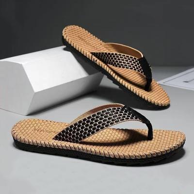 Zehensandalen für Herren Sommer Outdoor Rutschfest Trend Karo Strandschuhe Lässig Mode Bequem Atmungsaktiv Zehensteg Männliche Hausschuhe