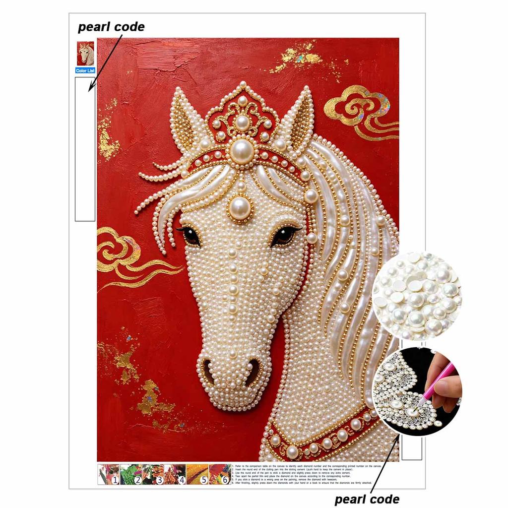 DIY Pearl Embroidery Diamond Painting Kit Majestic Horse Sparkling Beads Art Craft Handmade Decoration Gift for Home