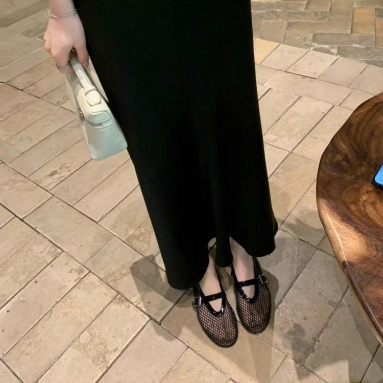 Lambskin Soft Sole Sparkling Rhinestone One-word Buckle Mary Jane Shoes Women's 2025 Summer New Shallow Mouth Flat-soled Single Shoes