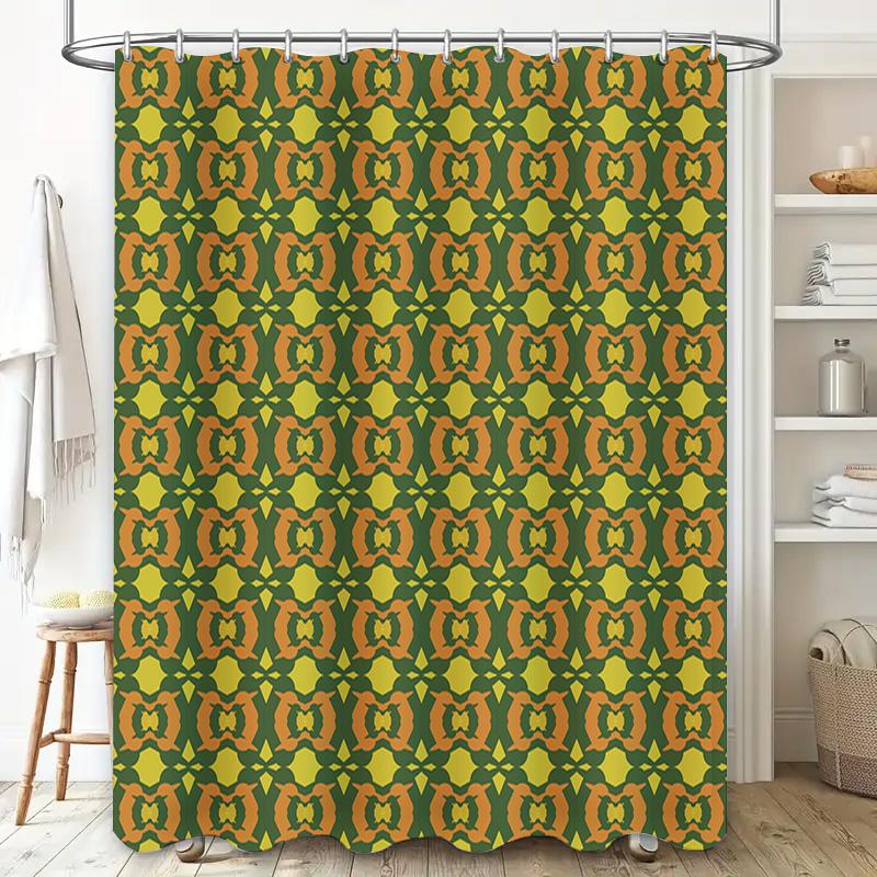Green Orange Geometric Shower Curtain Waterproof Bath Decor Abstract Print Modern Bathing Room Decoration For Home Living Room K