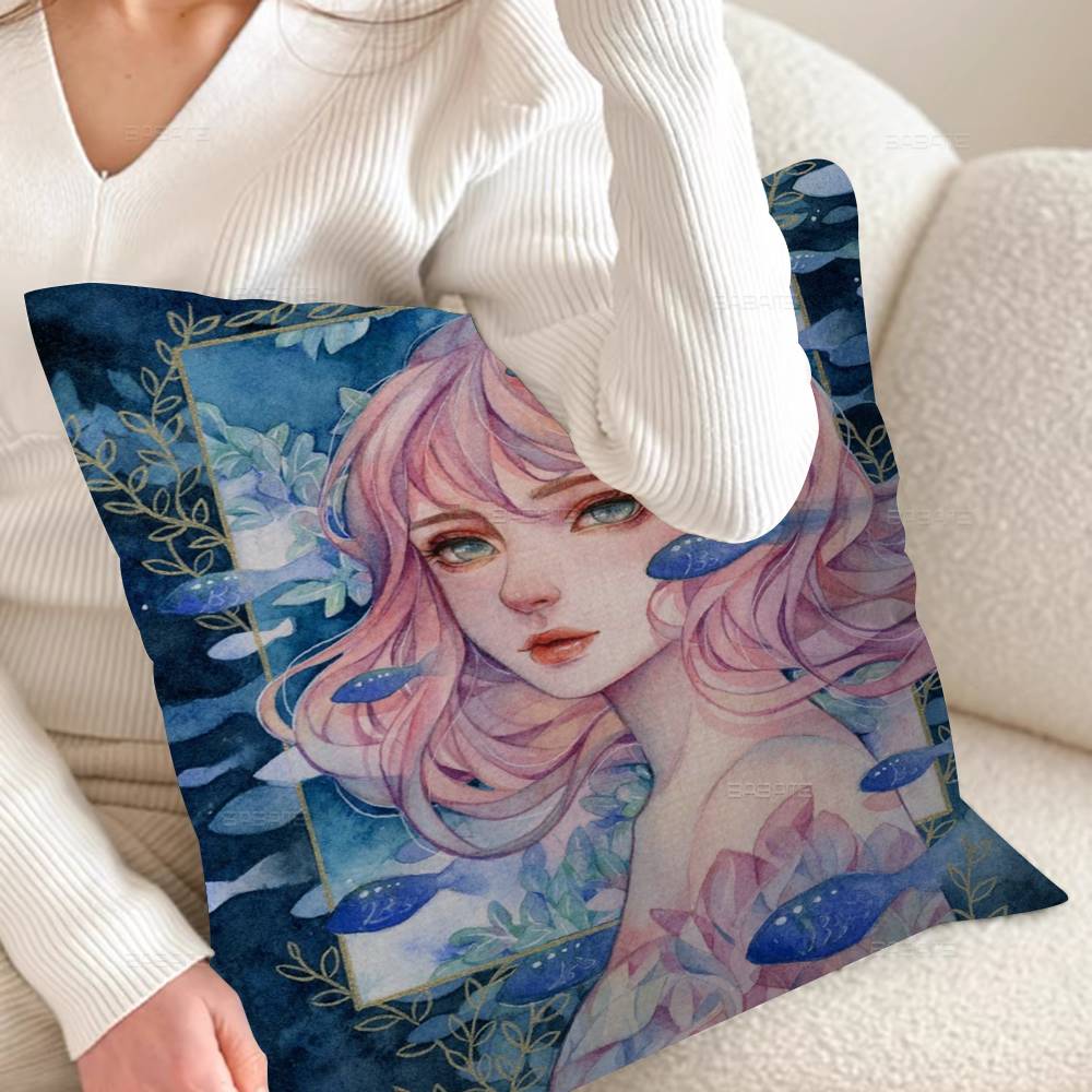 Cartoon Girl Flower Paint Pillow Anime Pillow Sofa Bed Head Pillow Cover Cushion Cover 45x45 Cm Fashion