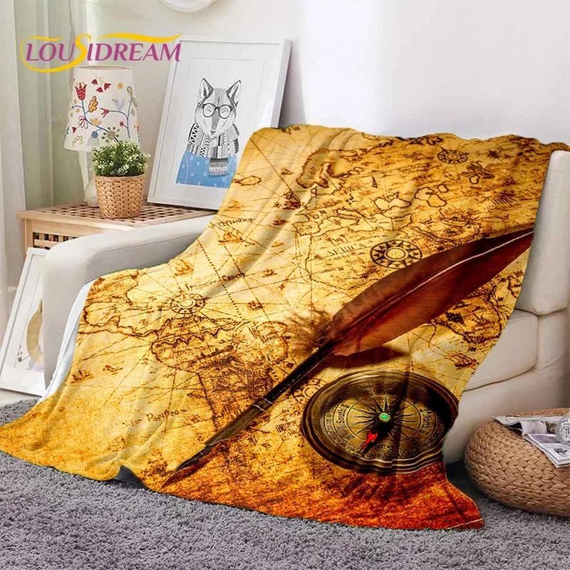 3D Ancient Nautical Chart World Map Compass Soft Flannel Blankets,Throw Blanket Comfortable Blanket for Picnic Beds Sofa Bedroom