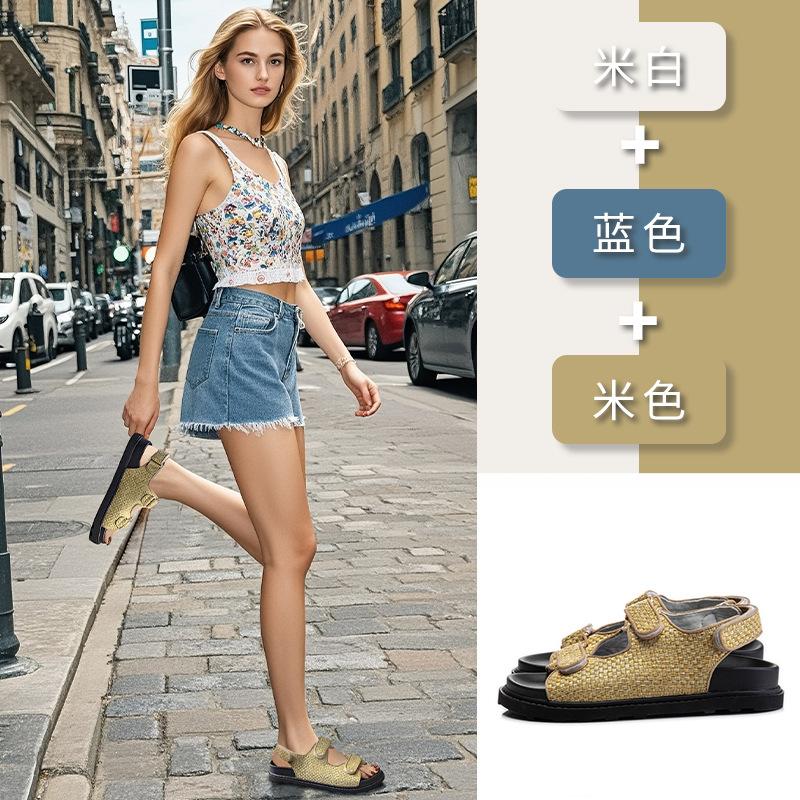 Velcro sandals girl 2025 new summer fish mouth fairy wind breathable women's shoes casual versatile flats children