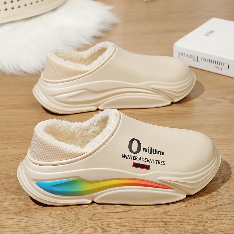 Men's Shoes Winter Warm Shoes Plush Lining Indoor Cotton Slippers Concise Platform Outdoor Kitchen Shoes House Waterproof Slippers