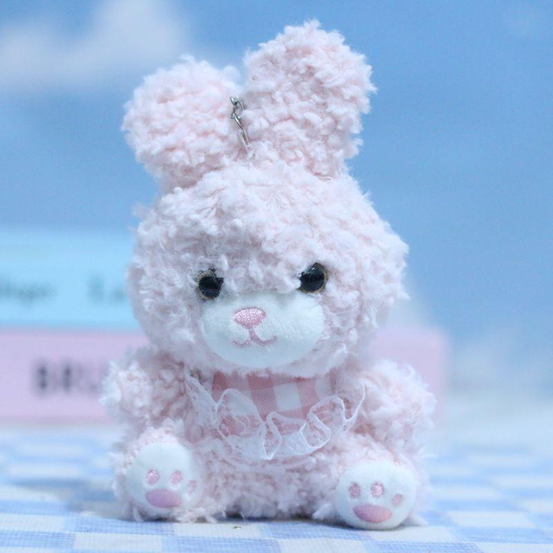 Cute Cartoon Plush Bear And Rabbit Pendant Keychain For Kids Room Decor Pink Rabbit