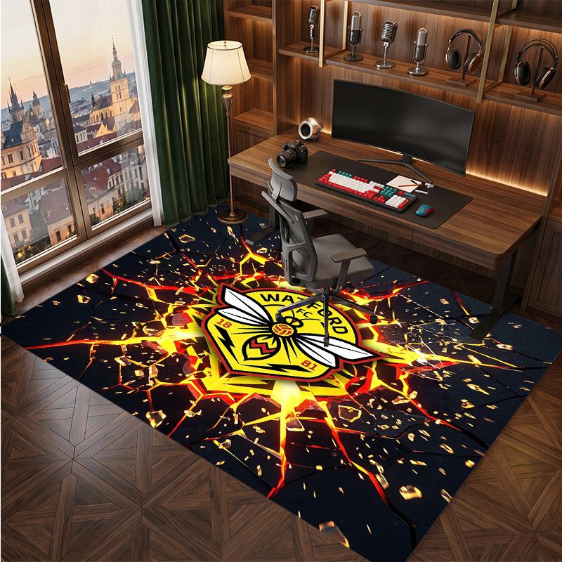 Watford Football Print Crystal Velvet Rug, Comfortable Water Absorbent Non Slip Indoor Floor Carpet