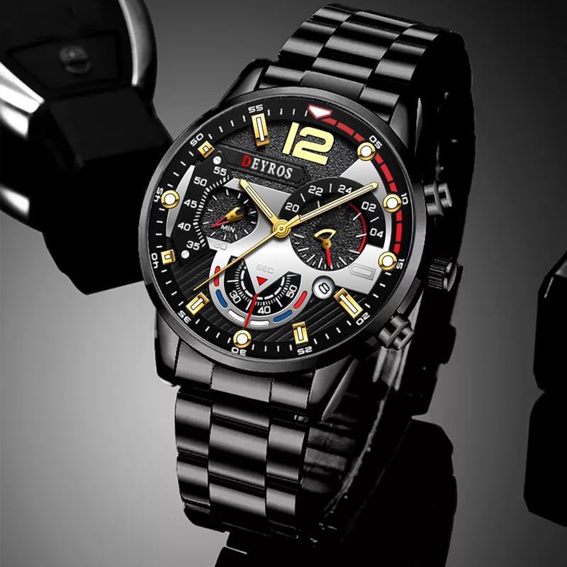 Mens Sports Watches Stainless Steel Quartz Wrist Watch Calendar Luminous Clock Men Business Casual