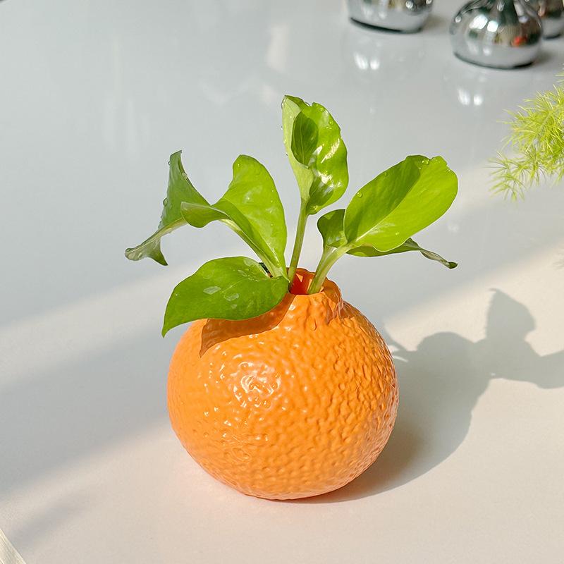Niedliche Keramikvase in Orangenform, Kreativer Hydrokultur-Pflanztopf, Schreibtisch-Grünpflanzen-Dekoration für Zuhause Wohnzimmer