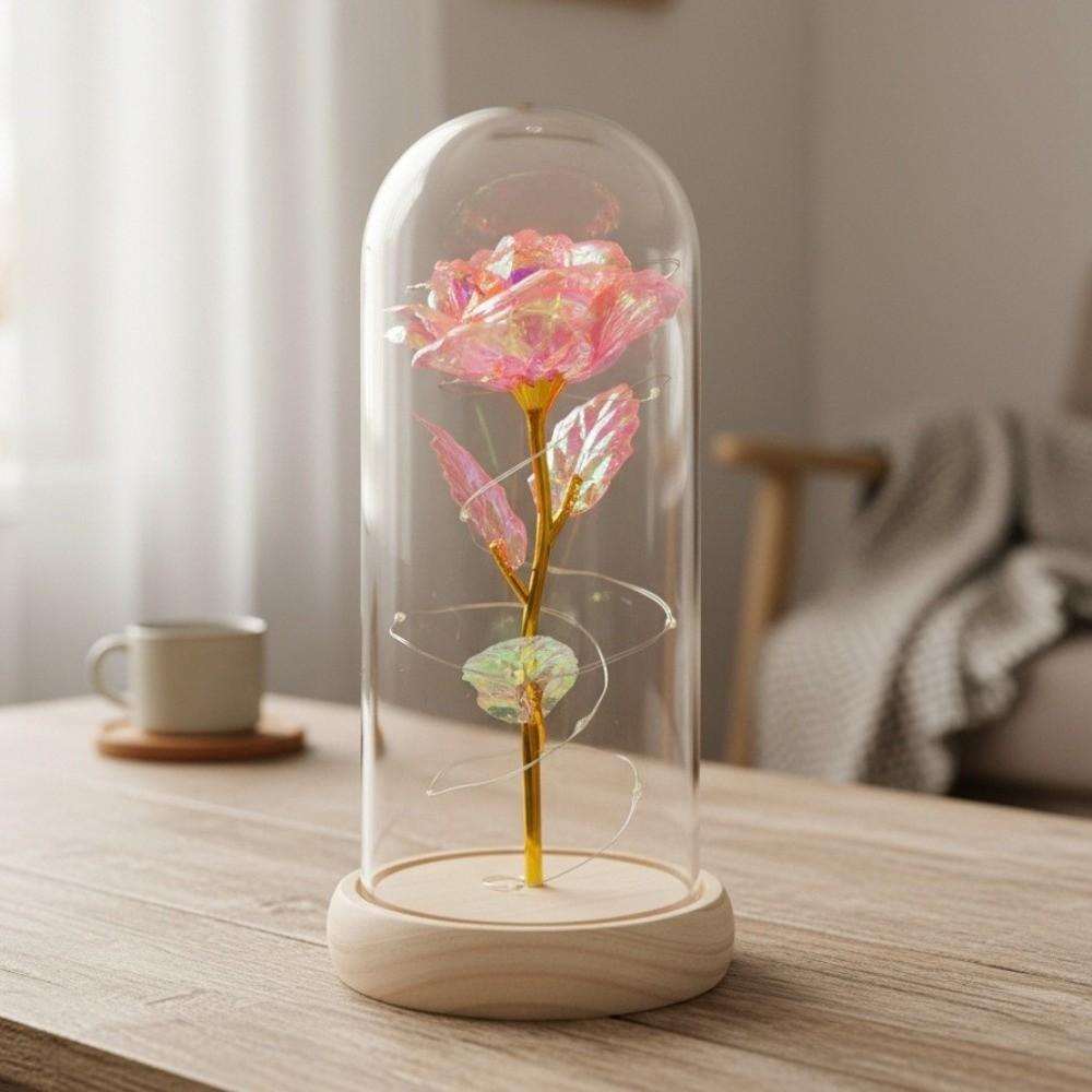 High Quality Wooden Eternal Rose Flower with Transparent Lampshade Exquisite Artificial Flower Simulation Roses Bridesmaid Gifts