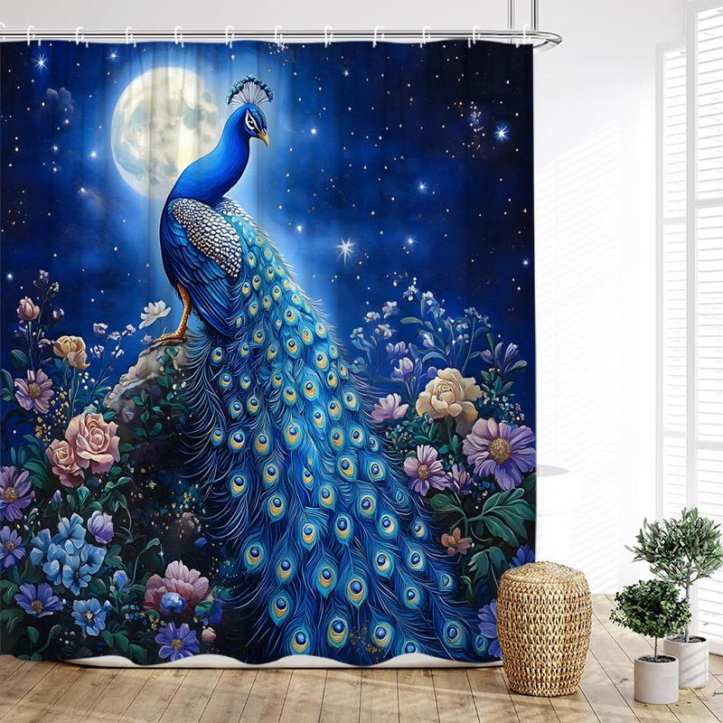 Floral Peacocks Shower Curtain Tree Cave Jungle Flowers Green Plants Birds Modern Home Bathroom Decor Bath Curtains With Hooks