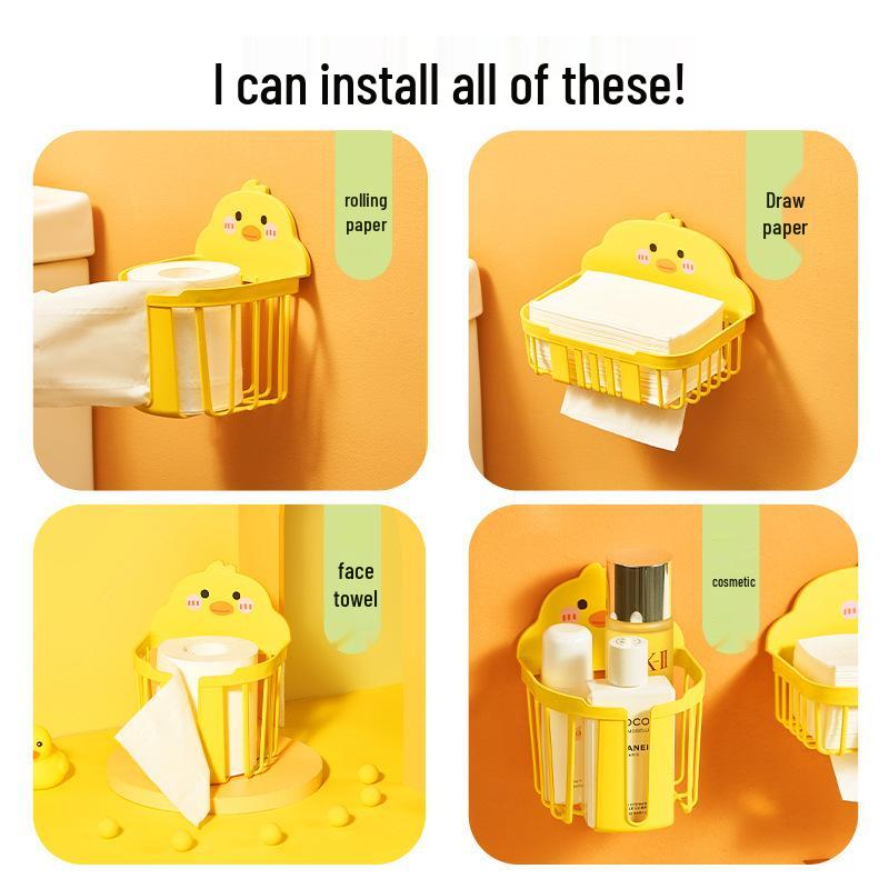 Punch-Free Wall-Mount Cute Cartoon Duck Tissue Box Organizer