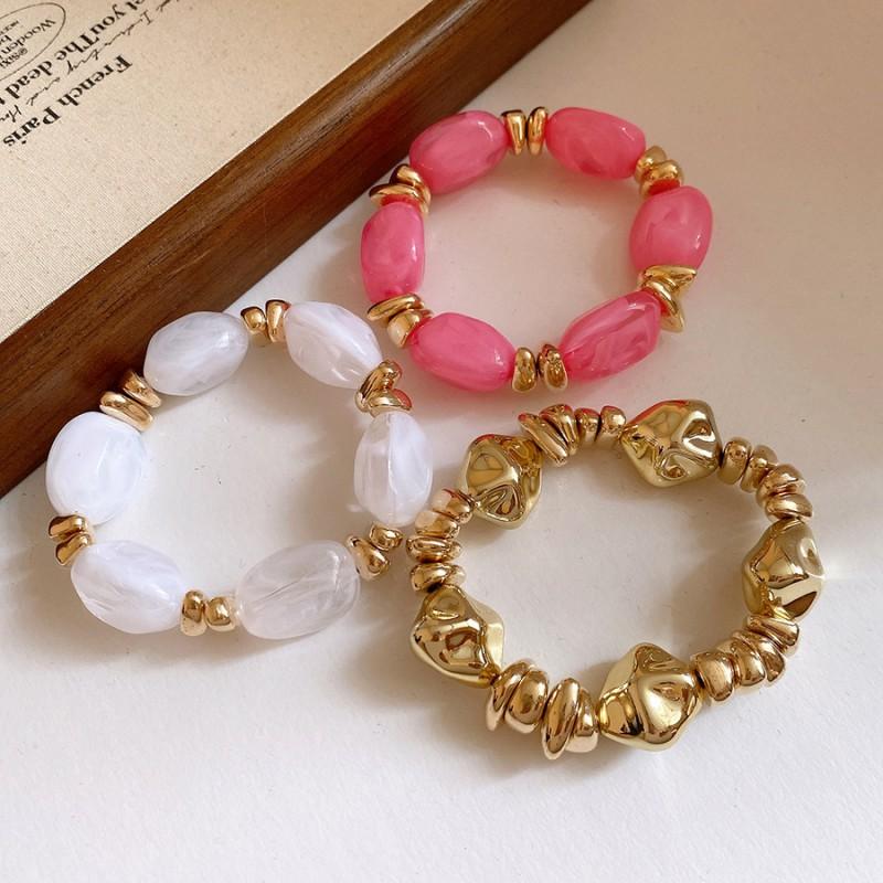 Geometric Acrylic Stretch Bracelet Women Minimalist Fashion Jewelry With Irregular Shapes Gold-Tone Accents 2026 Bracelet - Gold - Pink - Transparent