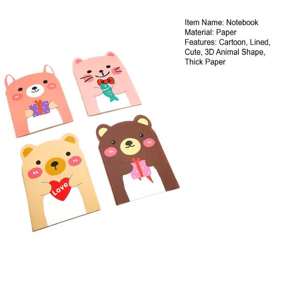 4Pcs Mini Cute 3D Animal Shape Notebooks Daily Thick Writing Paper Notebooks Cartoon Memo Notebook for School Office